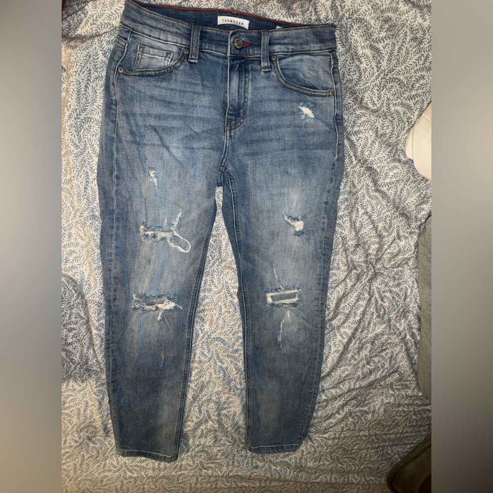 Women’s Distressed Light Blue Jeans - Classic Slim Fit